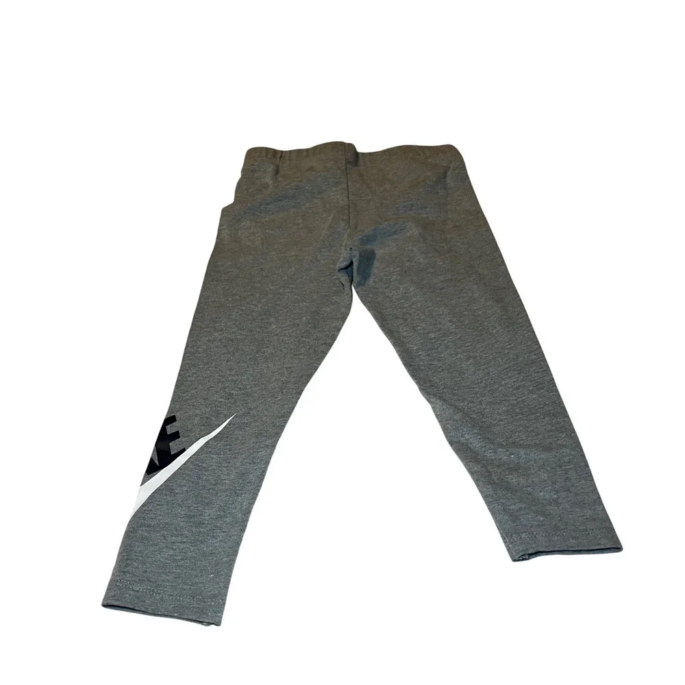 Nike Kids Size 4T Toddler Gray Leggings Cotton Blend Logo Print Sporty Comfy Fit